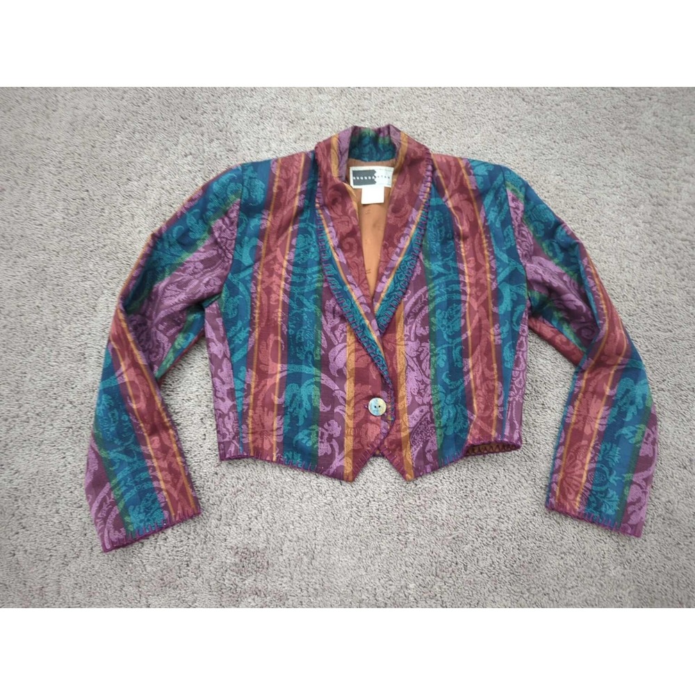 Vintage Rhonda Stark Blazer Womens Small Aztec Navajo‎ Rainbow 90's Made in USA